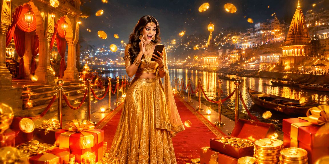 Evening view of Varanasi ghats highlighting festive gaming bonuses